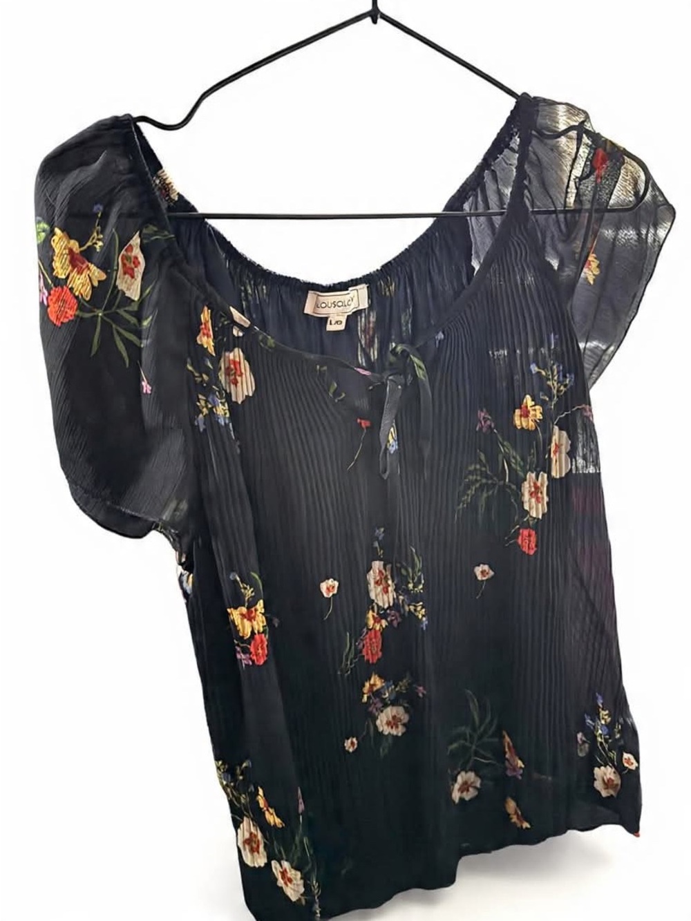 Louche Black Floral Pleated Sheer Blouse